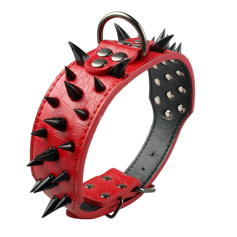 HATELI Anti-Bite Spiked Studded Pet Dog Collar PU Leather For Dogs