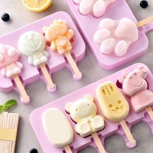 Ice Lolly Molds Popsicle Molds Silicone Ice Cream Mold With Lid and 50 Wooden Handle