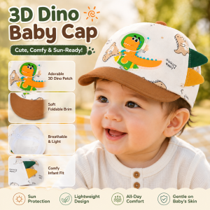 AILEBE Kids Caps 3D Dinosaur Design Baseball Cap with Adjustable Soft Brim Breathable Lightweight Sun Protection Hat Color Block Style for Baby Boys Girls 0-12 Months Available in Multiple Colors