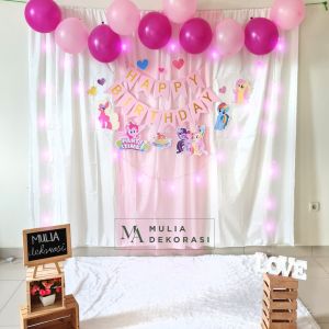 Backdrop Dekorasi Ulang Tahun Happy Birthday 1 set paket Tirai Pesta Anak Paket My Litle P0ny