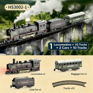 Oldlaiben Retro Steam Train Toy 5 Carriages Simulation High Speed Rail Track Model Railway Track Toy Kids Gift