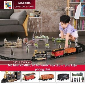 Xe lửa đồ chơi tàu lửa cho bé chạy trên đường ray có nhiều phiên bản nhả khói hơi nước đèn và âm thanh