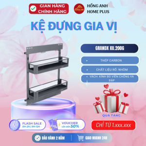 Kệ đựng gia vị và chất tẩy rửa nhôm vách kính grandx XU.200G phụ kiện tủ bếp cao cấp thép Carbon