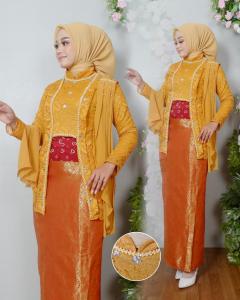 Setelan Kebaya Brokat Modern Tunik Kutu Baru Selendang Full Payet Rok Songket