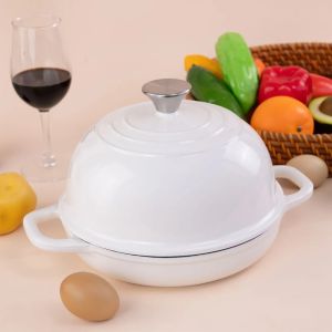 New 24cm Baking Pot European Bread Artifact Baking Pan Enamel Pan Cast Iron Pan Baking Tray Non-Pan Oven Household Niversal Insulation Pot for Baking Bread