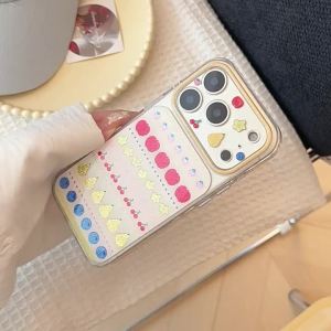 Korean Gilding Graffiti Colorful Fruit Pattern Phone Case For IPhone 17 16 15 14 Pro Max Clear Shockproof Cover