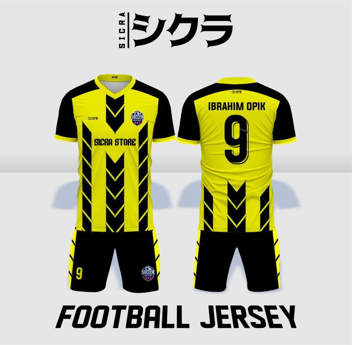 Jersey Futsal Sepak Bola Motif KUNING HITAM Printing Satu Set