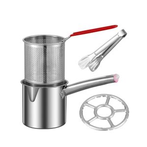 HUGHES Mini Deep Fryer Pot 304 Stainless Steel Mesh Frying Strainer Basket Auxiliary Food Pot Multifunction Chicken Fried Pan Chips