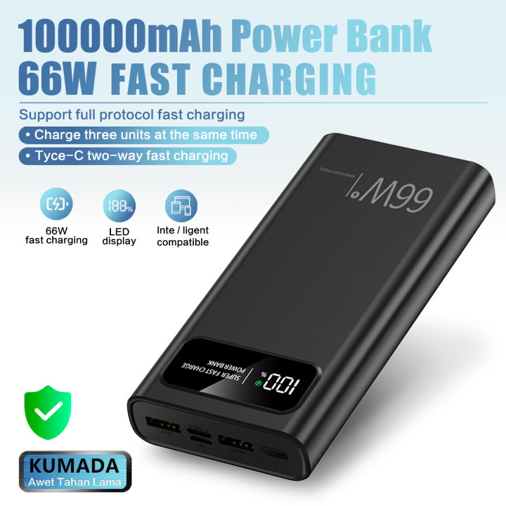 【KUMADA】66W Power Bank Fast Charging 100000mAh Power Bank Awet Tahan