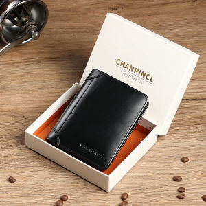 【Genuine Cowhide Leather】CHANPINCL Brand Hot Sale Men Wallet Luxury Original Short Tri-Fold First Layer Cowhide Classic Purse Male Business Fashion