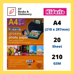 Kidario A4 Water Resistant Glossy Photo Paper 20 Sheets 210gsm / Kertas Photo