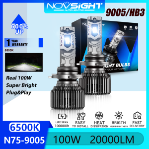Novsight N75 9005 HB3 LED Headlight Bulb Kit 100W 20000LM 6500K Super Bright LED Lights for Car High Beam Plug&Play 2Pcs 1 Year Warranty Free Shipping