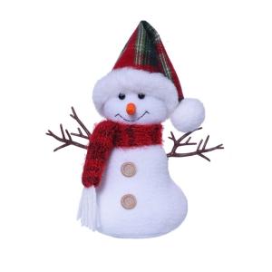 Soft Stuffed Toy Snowman Plush Dolls with Scarf and Long Hat Figure Ornament for Festival Christmas Desktop Decoration