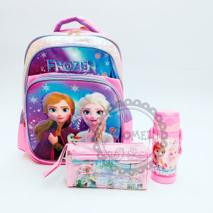 Comel Frozen Elsa Anna School Bag Pencil Box Set and Water Bottle with Straw-450ML (Set)