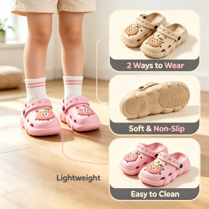 AILEBE Kids Slippers 2-in-1 Cartoon Clog Slip Sandals Soft Non Slip Sole Closed Toe Safe Design Lightweight Easy Clean PVC Perfect For Indoor Bathroom Beach Daily Wear Bata Tsinelas For Boys Girls 0-8 Years