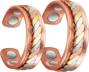 MagVIVACE Copper Rings for Men Women Magnetic Ring Tricolor Gold 99.9% Solid Copper Couples Megnetfield Ring with Magnet (2.3+2.6)