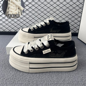 [Free Shipping] White Sneakers For Women Summer 2025 New Collection Thick-Soled Canvas Shoes With Breathable Mesh Upper Casual Style