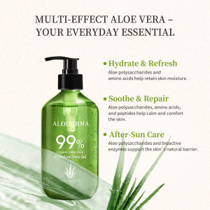 New!! Aloderma 99% Organic Aloe Vera Gel 300g Made within 12 Hours of Harvest - Lightweight Non-Sticky Aloe Gel for Face and Body Sunburn Relief Natural Soothing Hydrating Aloe Vera 300g