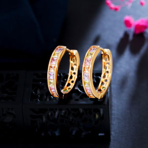 SEQUITO Hot Sale Elegant Multicolor CZ Stone Hollow Out Gold Plated Small Circle Round Hoop Earrings for Women Girls SE562
