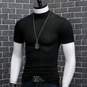 Ice Silk Short Sleeve T-shirt for Men Small High Neck Underlay Summer Solid Casual Breathable Top