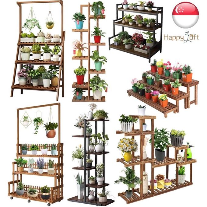 [SG SELLER] Plant Rack Plant Stand Wooden Plant Flower Rack Bamboo Rack ...