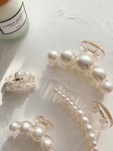 Hair Clips for Women Large High-Gloss Pearl Hair Claw Clip Set Strong Hold No Slip Banana Jaw Clip Barrettes Hair Accessories Birthday Wedding Day Gift for Girl Wife Styling Thick Thin (4 PCS)