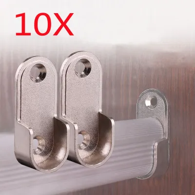 10 Pieces Wardrobe Rail Zinc Alloy Bracket Hanging Rod End Supports Closet for 16mm Tube Pipe Brackets+Screws Wall Mounted