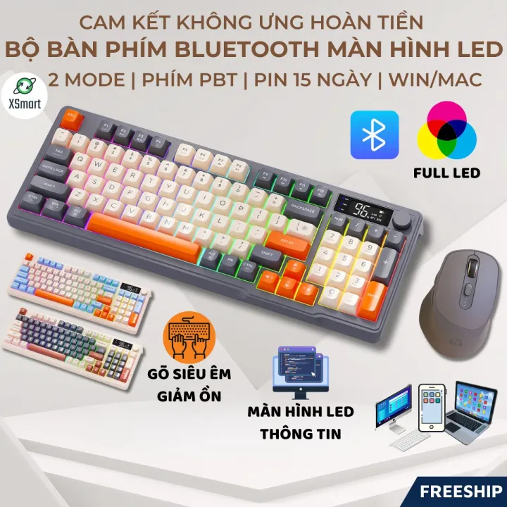 Bộ Bàn Phím Không Dây Bluetooth M96 LED 7 Màu Có Màn Hình, 2 Mode, Phím PBT Cao Cấp, Gõ Êm Chống Ồn Cho Win/ Mac OS | BigBuy360 - bigbuy360.vn