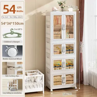 SimHome Installation-Free Thickened plastic childrens wardrobe storage cabinet adult wardrobe household layered partition storage cabinet Multipurpose Flodable Clothes Storage Cabinet with Hanging Kids Wardrobe bedroom cabinet Closet Storage box