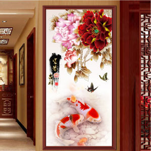 DIY Diamond Painting Full Ikan koi dan bunga peony Vertical 50x100cm D542
