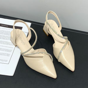 Free Shipping Fashionable WomenS Sandals New Summer Styles Featuring Chunky Heels Pointed Toes A Closed-Toe Design And A Single-Strap Design With Rhinestone Embellishments Making Them Versatile Shoes For Any Occasion