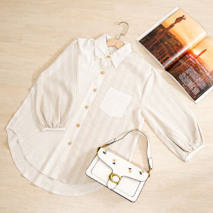 Kyoya Daphne Linen Salur Shirt Atasan Wanita Busui Full Kancing