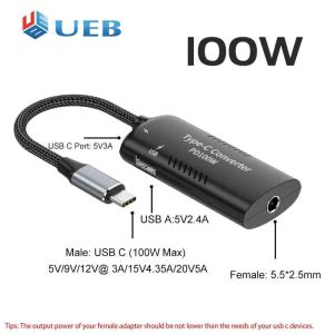 PD 100W Convert Adapter Nylon Braided Multifunctional Power Jack Connector Fast Charging Adapter Charger Converter Plug And Play for Desktop Computer