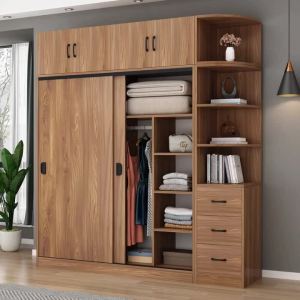 Wardrobe home bedroom sliding door locker simple modern large capacity wardrobe rental room solid wood storage cabinet