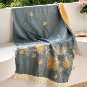 Pure Cotton Bath Towel Muslin Gauze Woven Dream Starry Sky Partten Tassel Bath Towel For Home Large And Thicken Wrapped Towel2026