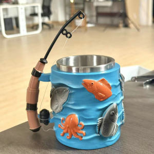 3D Fishing Themed Mug with Handle for Hot Chocolate Beer Camping Trip Home Decor Gift for Men Dad