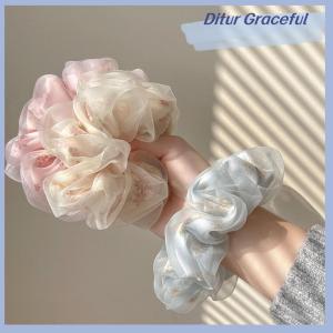 Ditur Double Layer Silk Organza Scrunchies Sweet Flower Hair Band For Girls Ponytail Holder Rubber Bands Hair Ties Hair Accessories