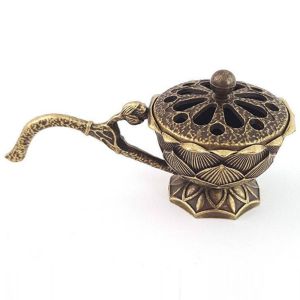 FORTUNESS Alloy Lotus Hand Stove Small Retro Copper Incense Burner Room Decor With Cover Metal Censer Yoga Studio