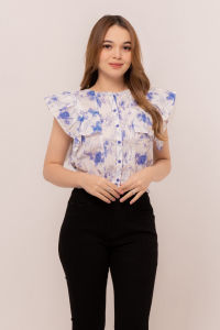 RIMINI - Bluss Tanpa Lengan Flower Ruffle Sleeves Size XS-XL - Glee Top 7575
