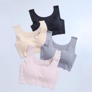 Ice Silk Push Up Vest Brassiere Seamless Underwear Soft Comfortable Sleep Top With Chest Padded Sport Yoga Bras