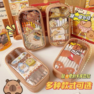 Túi Bút Hộp CAPYBARA Dạng Đứng Da PU Bề Mặt PVC Chống Nước Cute