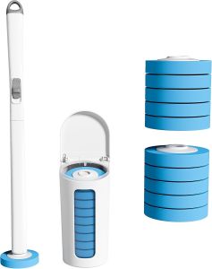 CQT Toilet Bowl Brush with Toilet Wand 10 Refill Heads Toilet Bowl Cleaner WandsToilet Cleaning System Starter Kit(Wand+10 Refills)