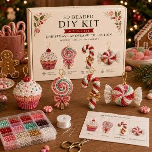 MICANGP Santa Claus Christmas Pearl Art Craft Kit Snowman Elk Dog Cat 3D Beaded Craft Kit Jewelry Making Supply Animals DIY Beads Craft Set Home Decor