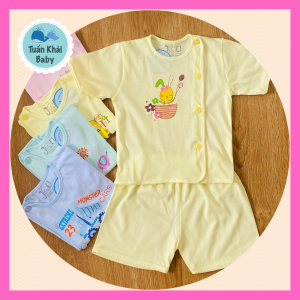 (3-9Kg) - Bộ Quần Áo Sơ Sinh Cotton Tay Ngắn Màu Nút Lệch JOU  cho bé trai bé gái - Chất vải mềm mịn thoáng mát