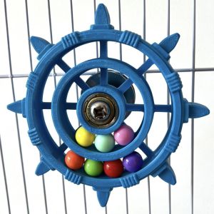 OUTOPEN Colorful Beads Parrot Spinner Rattle Toy Plastic Rudder Shaped Bird Cage Toy Creative Bite Resistant Bird Exercise Toy Bird Cage Use