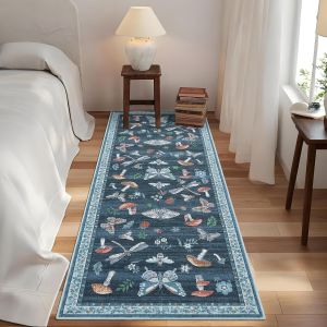Vintage Floral Hallway Carpet Kitchen Mat Crystal Velvet Wear-Resistant Stain-Resistant Entryway Door Rug 复古花卉走廊地毯 厨房垫 耐磨 耐脏 玄关入户门垫 FUNIANQI