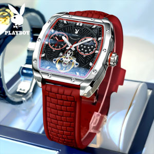 PLAYBOY นาฬิกา สำหรับผู้ชายของแท้นาฬิกากันน้ำอัตโนมัติเต็มรูปแบบนาฬิกากลไกสี่เหลี่ยมแบบใหม่2024