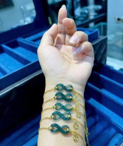 vòng tay nữ vàng tây mix charm như ý nguyện ngọc lam ngọc tự nhiên trang sức nữ trang vàng tây trang sức thiết kế đủ hoá đơn thẻ bảo hành