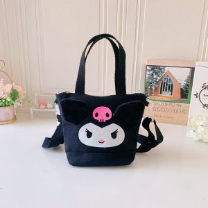 18CM Japanese Sanrio Kuromi Melody Cinnamoroll Pompom Handbag Canvas Lunch Box Storage Bag Student with adjustable Strap