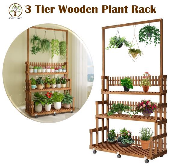 3 Plant Rack 3 Tier Wooden Plant Rack Multiple Layer Adjustable Plant Rack For ...